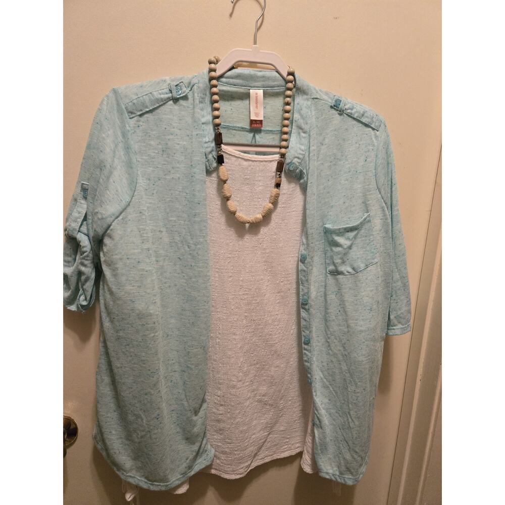 NWT 🩵 No Boundaries Juniors Light Aqua Blue Button Up Top Size Large (11-13)